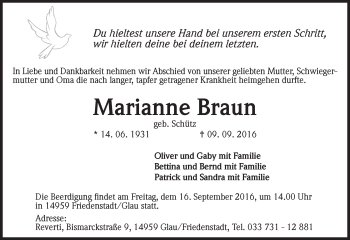 Traueranzeige von Marianne Braun von Trauerportal Rhein Main Presse