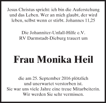 Traueranzeige von Monika Heil von Trauerportal Echo Online