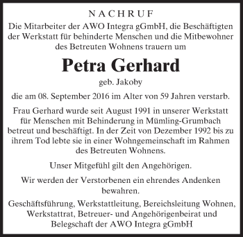 Traueranzeige von Petra Gerhard von Trauerportal Echo Online