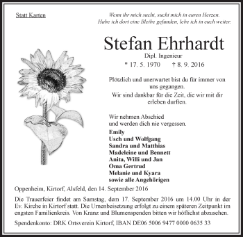 Traueranzeige von Stefan Ehrhardt von VRM Trauer