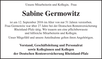 Traueranzeige von Sabine Germowitz von Trauerportal Rhein Main Presse