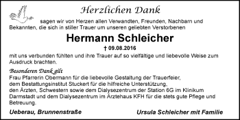 Traueranzeige von Hermann Schleicher von Trauerportal Echo Online