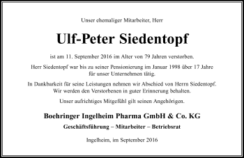 Traueranzeige von Ulf-Peter Siedentopf von Trauerportal Rhein Main Presse