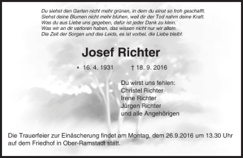 Traueranzeige von Josef Richter von Trauerportal Echo Online