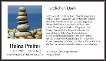 Traueranzeige von Heinz Pfeifer von Trauerportal Echo Online