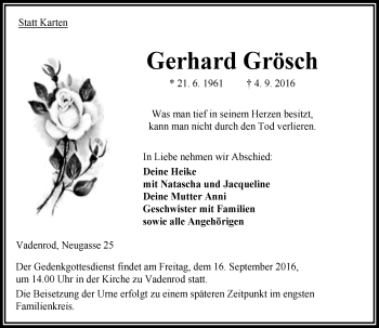 Traueranzeige von Gerhard Grösch von VRM Trauer