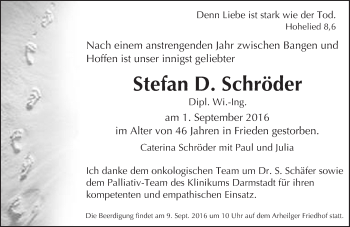 Traueranzeige von Stefan Schröder von Trauerportal Rhein Main Presse
