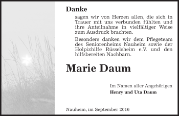 Traueranzeige von Marie Daum von Trauerportal Echo Online