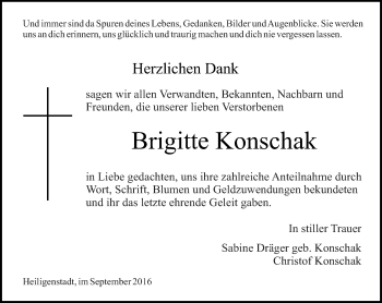 Traueranzeige von Brigitte Konschak von Trauerportal Rhein Main Presse