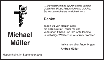 Traueranzeige von Michael Müller von Trauerportal Echo Online