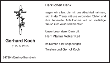 Traueranzeige von Gerhard Koch von Trauerportal Echo Online