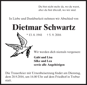 Traueranzeige von Dietmar Schwartz von Trauerportal Echo Online