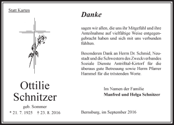 Traueranzeige von Ottilie Schnitzer von VRM Trauer