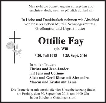 Traueranzeige von Ottilie Fay von  Gießener Anzeiger