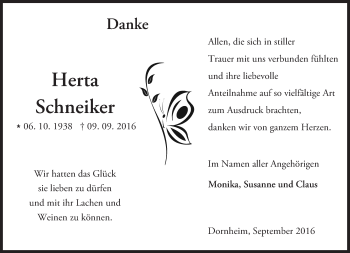 Traueranzeige von Herta Schneiker von Trauerportal Echo Online