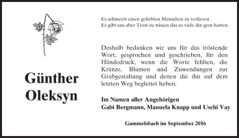 Traueranzeige von Günther Oleksyn von Trauerportal Echo Online