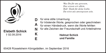 Traueranzeige von Elsbeth Schick von Trauerportal Echo Online