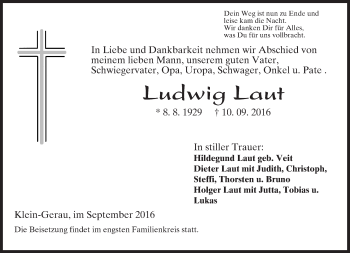 Traueranzeige von Ludwig Laut von Trauerportal Rhein Main Presse