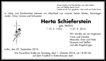 Traueranzeige von Herda Schieferstein von  Gießener Anzeiger