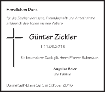 Traueranzeige von Günter Zickler von Trauerportal Echo Online