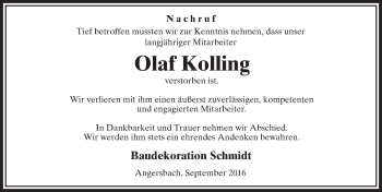 Traueranzeige von Olaf Kolling von VRM Trauer