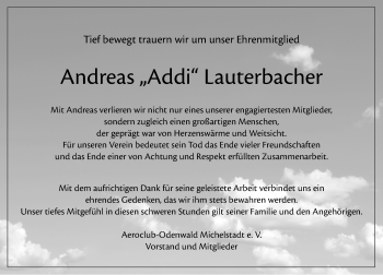 Traueranzeige von Andreas  Lauterbacher von Trauerportal Echo Online