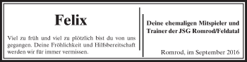 Traueranzeige von Felix  von VRM Trauer