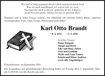 Traueranzeige von Karl Otto Brandt von  Kreisanzeiger