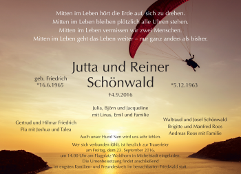 Traueranzeige von Jutta und Reiner Schönwald von Trauerportal Echo Online
