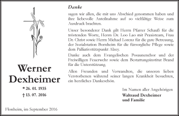 Traueranzeige von Werner Dexheimer von Trauerportal Rhein Main Presse
