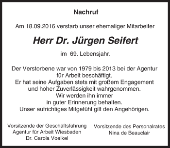 Traueranzeige von Jürgen Seifert von Trauerportal Rhein Main Presse