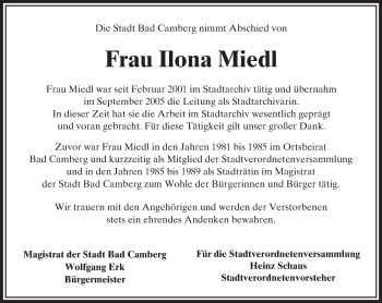 Traueranzeige von Ilona Miedl von  Camberger Anzeiger