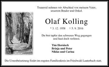 Traueranzeige von Olaf Kolling von VRM Trauer