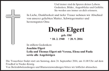 Traueranzeige von Doris Elgert von Trauerportal Echo Online