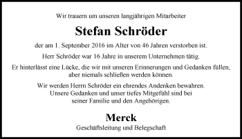 Traueranzeige von Stefan Schröder von Trauerportal Echo Online