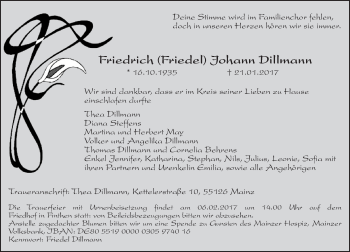 Traueranzeige von Friedrich Johann Dillmann von Trauerportal Rhein Main Presse