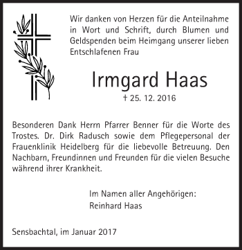 Traueranzeige von Irmgard Haas von Trauerportal Echo Online