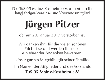 Traueranzeige von Jürgen Pitzer von Trauerportal Rhein Main Presse