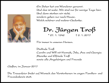 Traueranzeige von Jürgen Troß von  Gießener Anzeiger