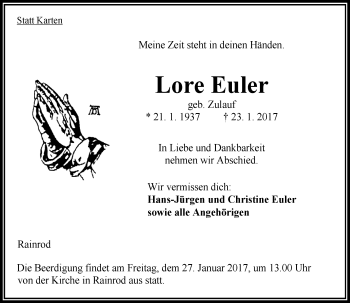 Traueranzeige von Lore Euler von VRM Trauer
