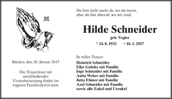 Traueranzeige von Hilde Schneider von  Kreisanzeiger