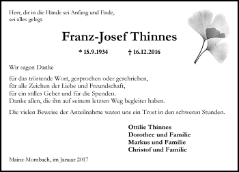 Traueranzeige von Franz-Josef Thinnes von Trauerportal Rhein Main Presse
