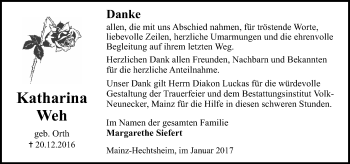 Traueranzeige von Katharina Weh von Trauerportal Rhein Main Presse