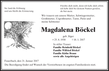 Traueranzeige von Magdalena Böckel von  Kreisanzeiger