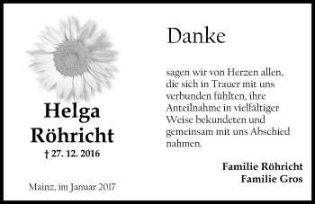Traueranzeige von Helga Röhricht von Trauerportal Rhein Main Presse