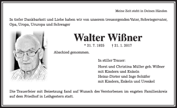 Traueranzeige von Walter Wißner von  Gießener Anzeiger