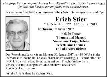 Traueranzeige von Erich Stier von Trauerportal Echo Online