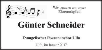 Traueranzeige von Günter Schneider von  Kreisanzeiger