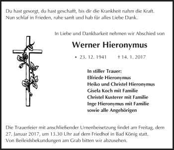 Traueranzeige von Werner Hieronymus von Trauerportal Echo Online