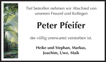 Traueranzeige von Peter Pfeifer von  Kreisanzeiger